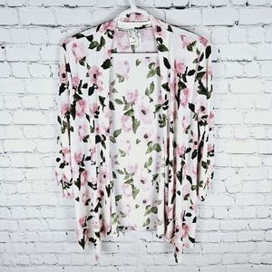 NAIF | floral pattern ruched half sleeve lightweight waterfall open cardigan